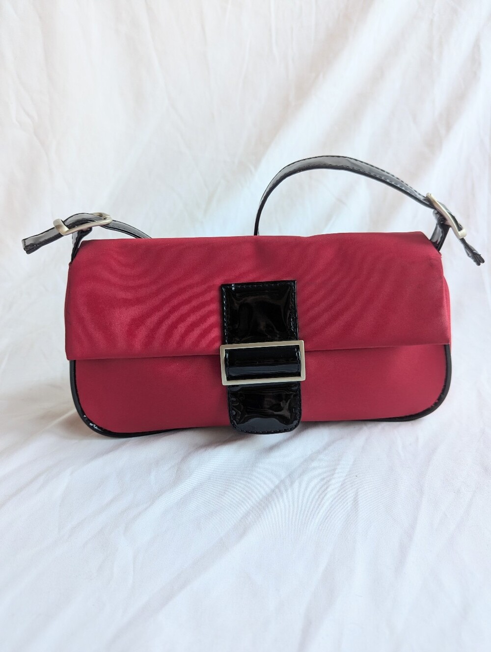 Joanel Y2K Red Baguette Bag Black Patent Buckle
